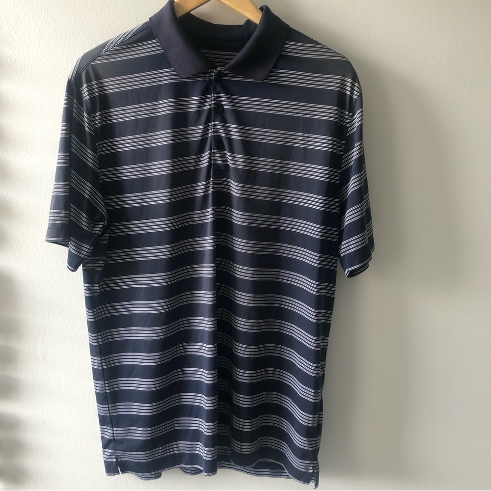 Nike Golf Tour Performance Dri-Fit Polo Men's Large Navy Blue & White Stripes